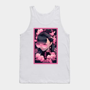 Aesthetic Anime Girl Pink Black | Quality Aesthetic Anime Design | Premium Chibi Manga Anime Art Tank Top